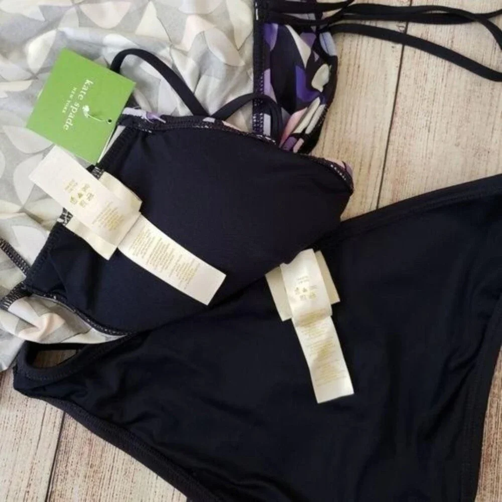 Kate Spade Spinner Cutout Tankini Swim Set Rich Navy Purple Women's Size Small